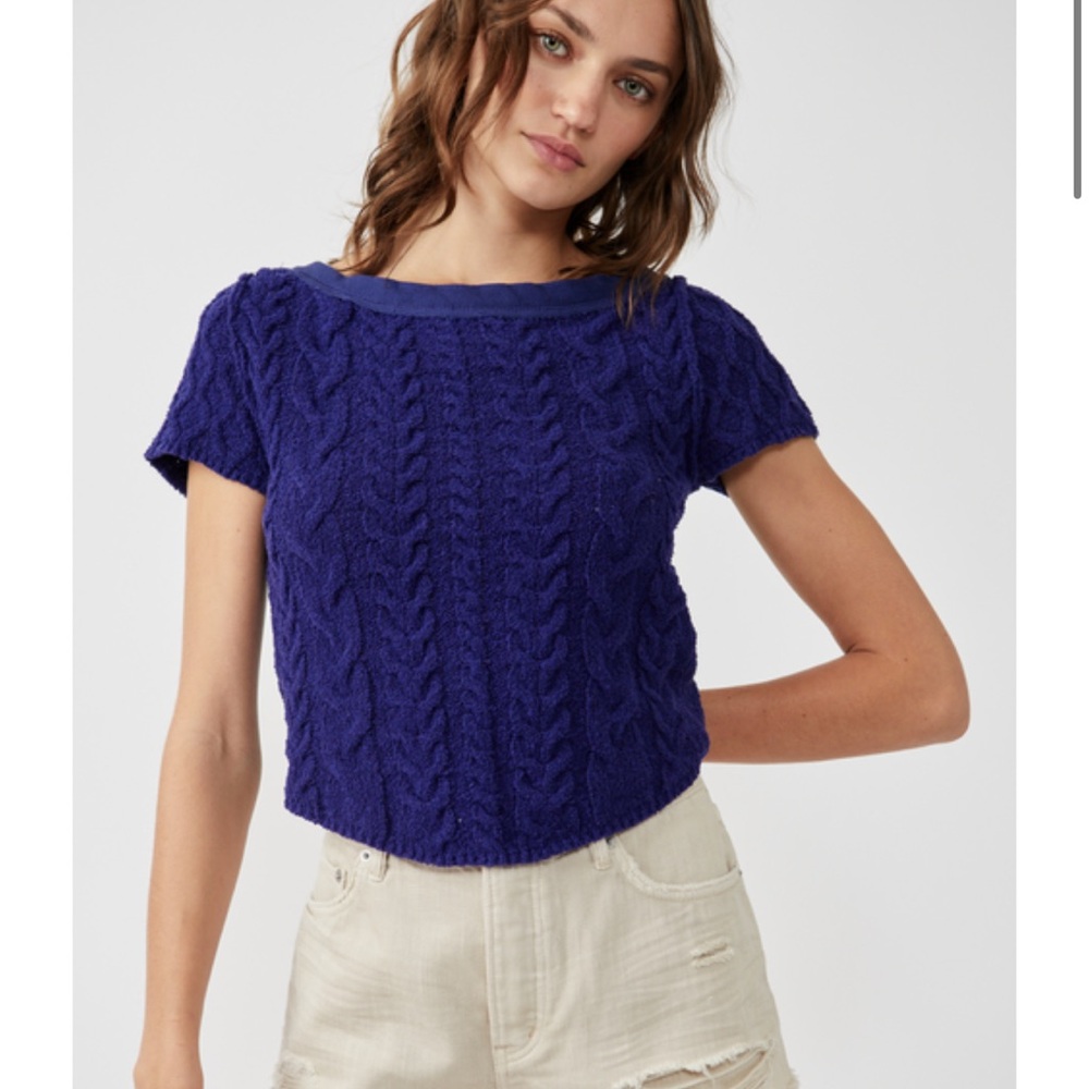 Free People Baby Cable Tee Blue Depth, Size XL